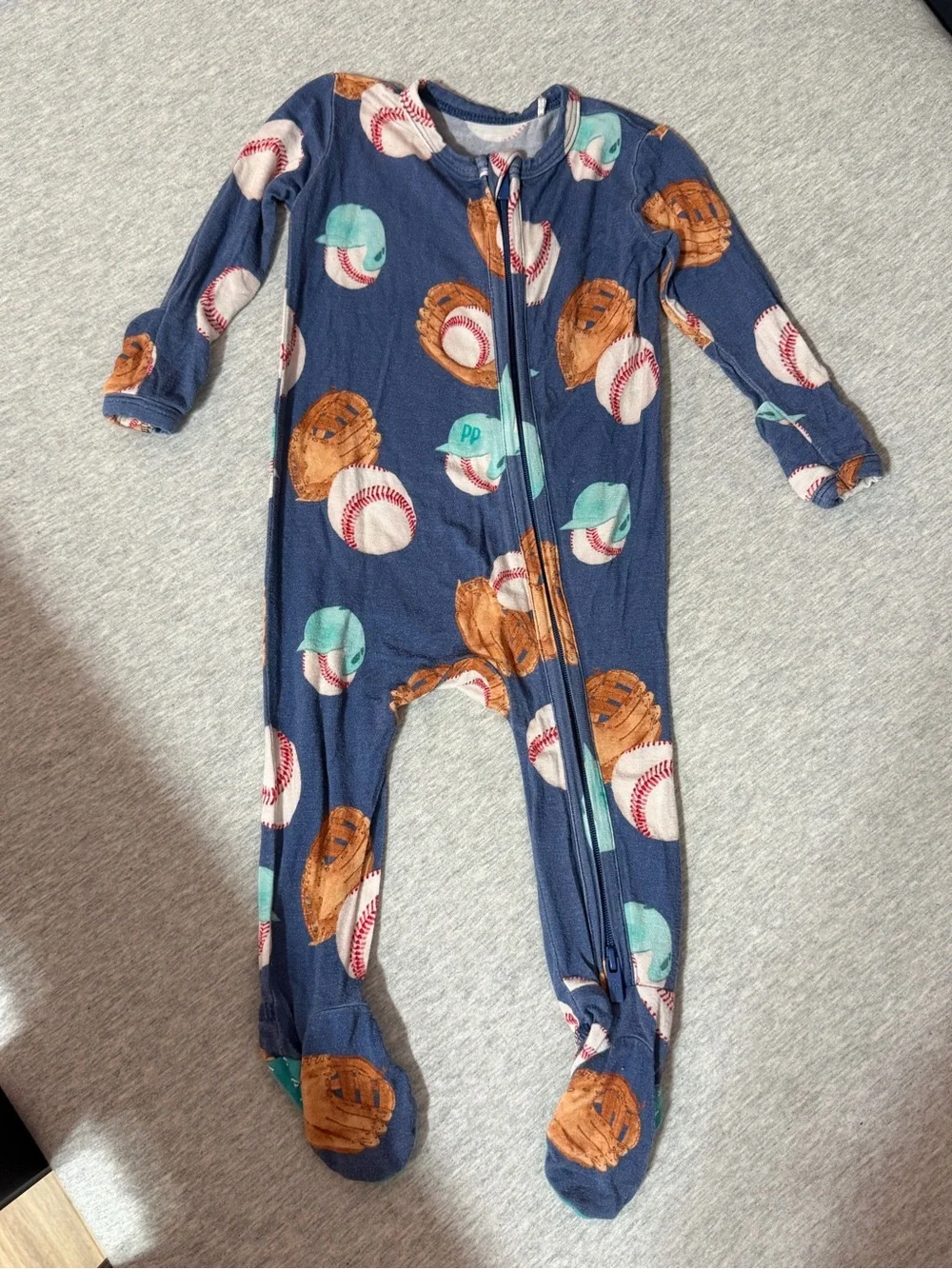 Posh Peanut Navy Baseball, Brown Glove & Mint Cap Footed One-Piece